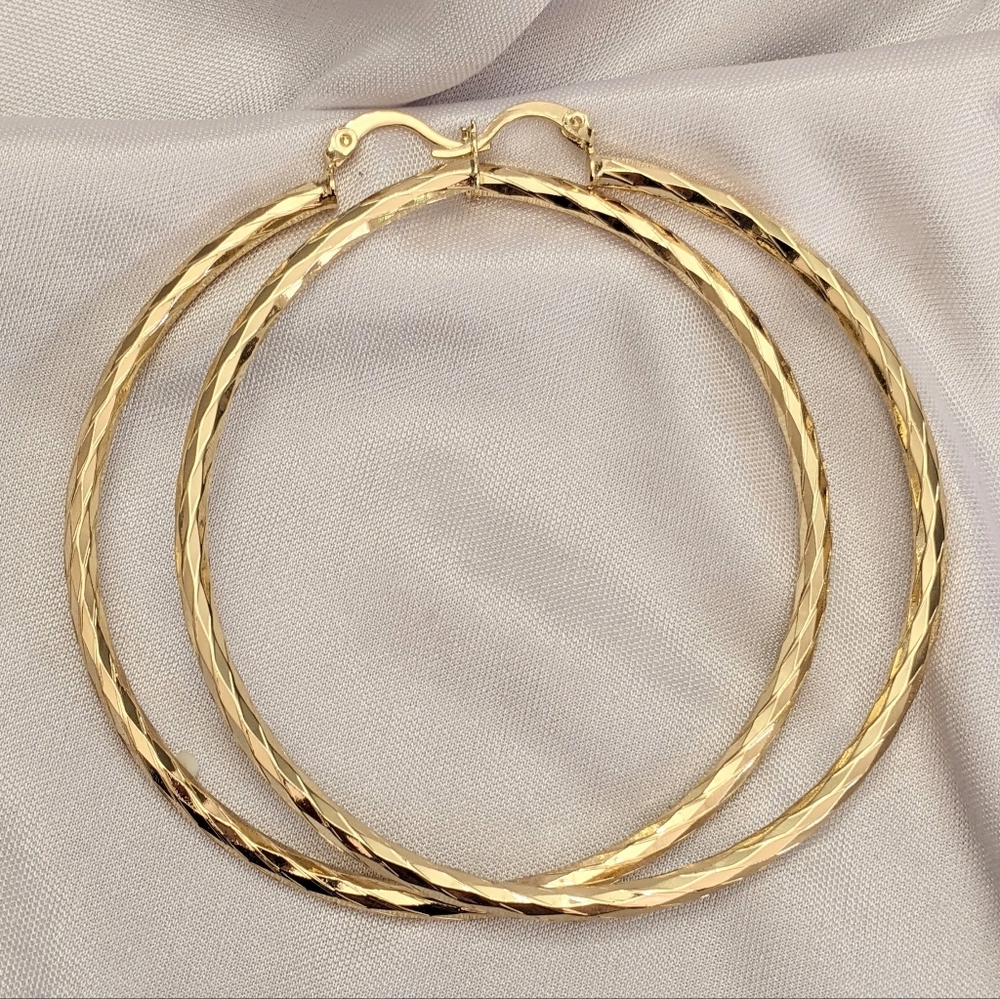 Hoop Earrings 18K Gold Filled Diamond Cut Hoop Earrings 70mm Will not tarnish